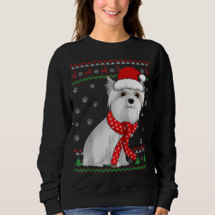 Cute Maltese Dog Ugly Christmas Sweater Santa Hat