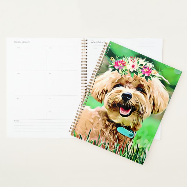 Cute Maltese Dog with flowers art Planner (Display)
