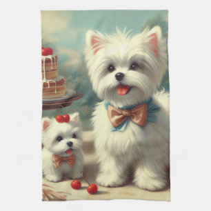 Cute Maltese Puppy Painting Tea Towel