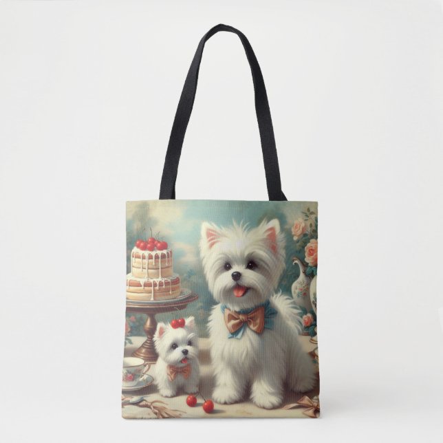 Cute Maltese Puppy Painting Tote Bag (Front)