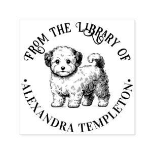 Cute Maltipoo Dog Standing Library Book Name Self-inking Stamp