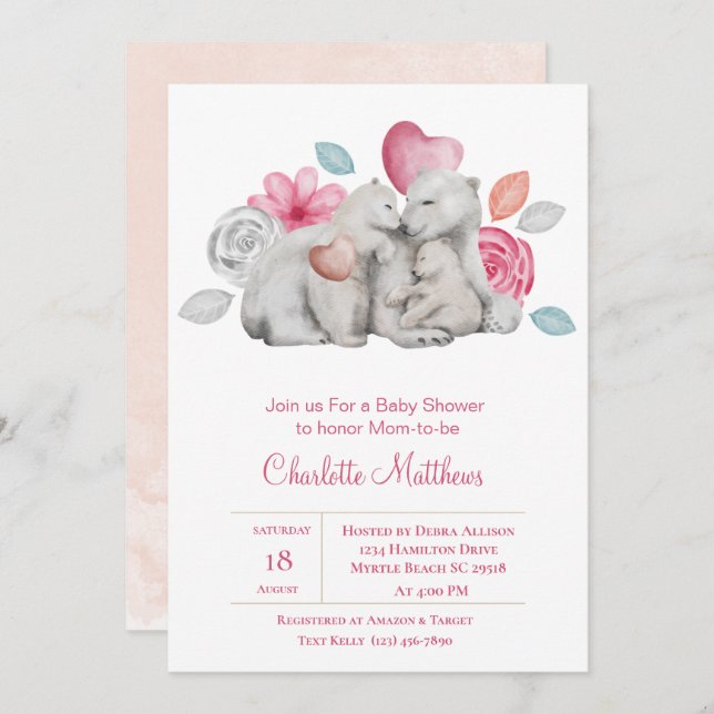 Cute Mama Baby Bears Baby Shower Invitation (Front/Back)