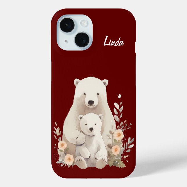 Cute Mama + Baby Polar Bears Case-Mate iPhone Case (Back)