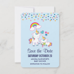 Cute Mama & Baby Unicorn Magical Illustrated Save The Date