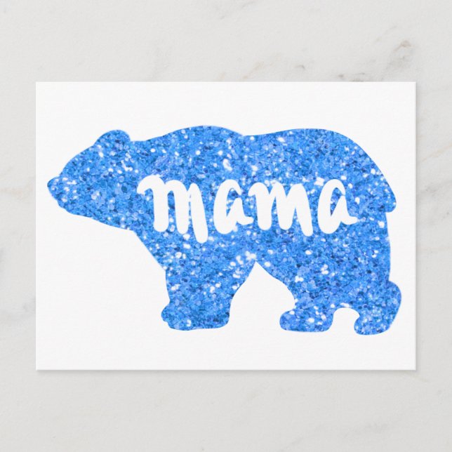 Cute Mama bear blue sparkle design for her Postcard (Front)