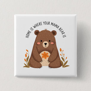 Cute Mama Bear with Flowers 15 Cm Square Badge