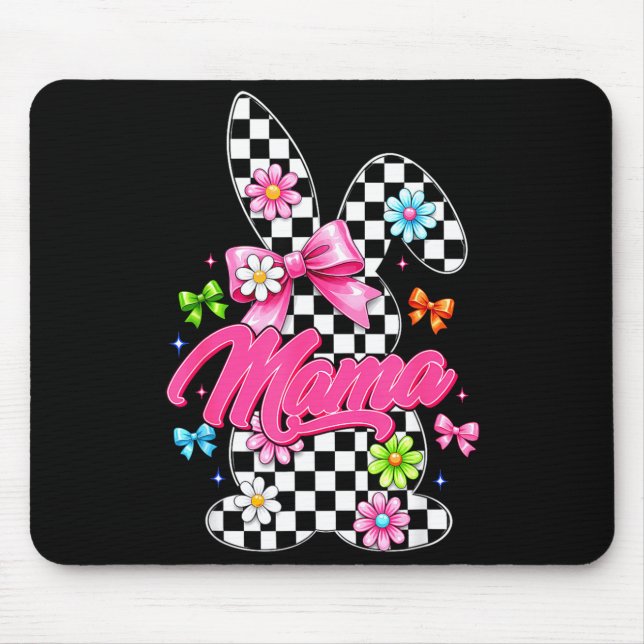 Cute mama chequered bunny coquette bow easter day mouse pad (Front)