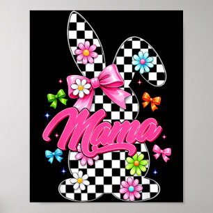 Cute mama chequered bunny coquette bow easter day poster