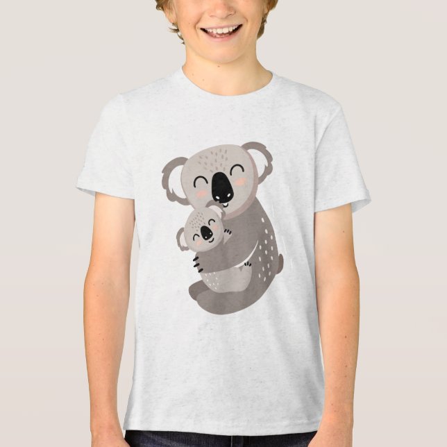 Cute Mama Koala Hugging Baby Joey Illustration Tri-Blend Shirt (Front)