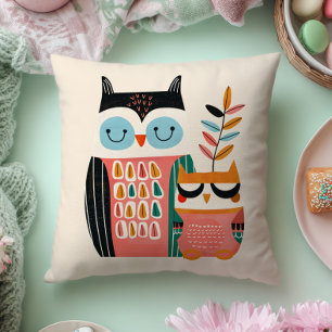 Cute Mama Owl& Baby Owlet Whimsical Nursery  Cushion
