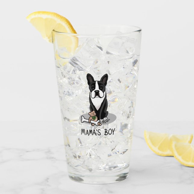 Cute Mama's Boy Boston Terrier (black) Glass (Front Ice)