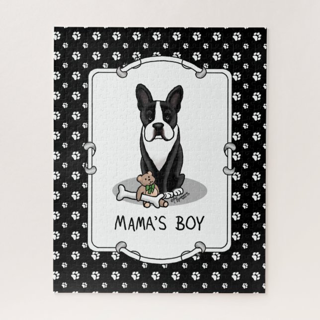 Cute Mama's Boy Boston Terrier (black) Jigsaw Puzzle (Vertical)