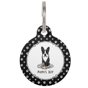 Cute Mama's Boy Boston Terrier (black) Pet Tag