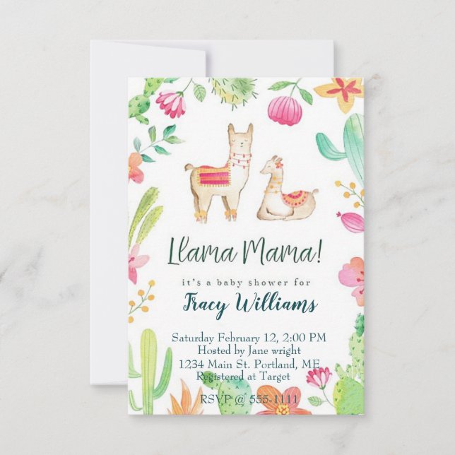 Cute Mamma and baby llama Invitation (Front)