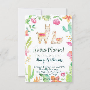 Cute Mamma and baby llama Invitation