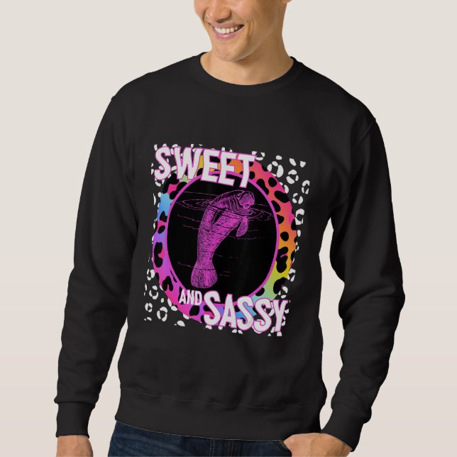 Cute Manatee 90s Nostalgia Rainbow Leopard Print T Sweatshirt (Front)