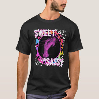 Cute Manatee 90s Nostalgia Rainbow Leopard Print T T-Shirt