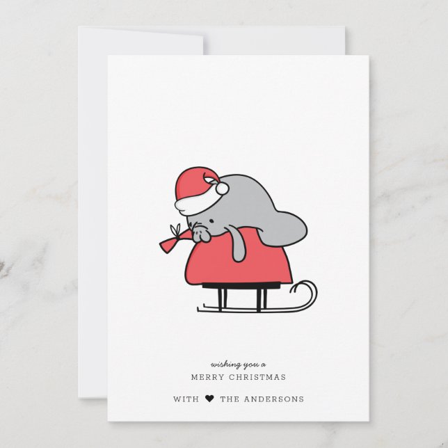 Cute Manatee Christmas Flat Holiday Card (Front)