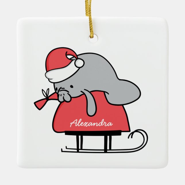 Cute Manatee Christmas Ornament (Front)