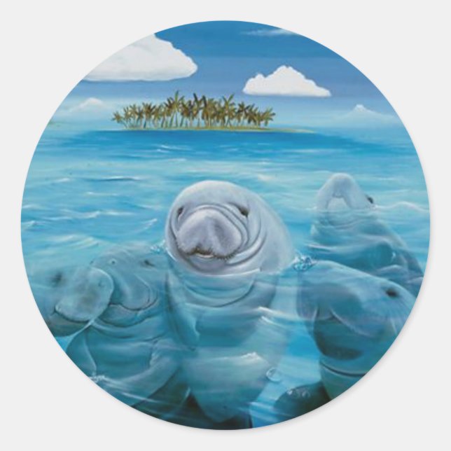 Cute Manatee Glossy Stickers Round (Front)