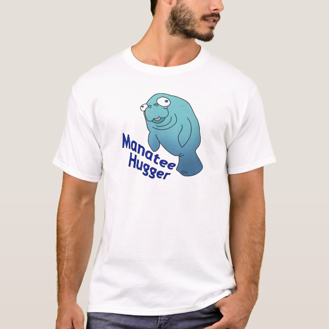 Cute Manatee Hugger Cartoon Animal T-Shirt (Front)