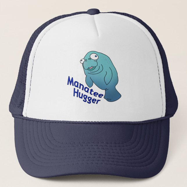 Cute Manatee Hugger Cartoon Animal Trucker Hat (Front)