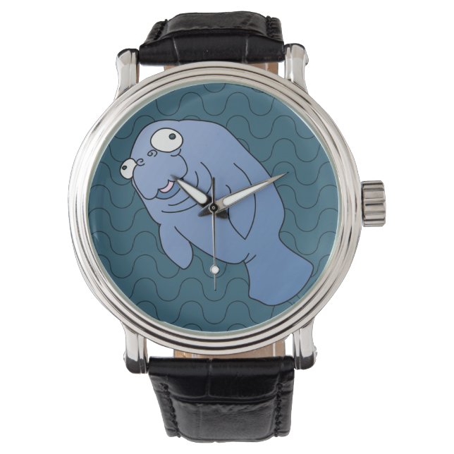 Cute Manatee Hugger Cartoon Animal Watch (Front)