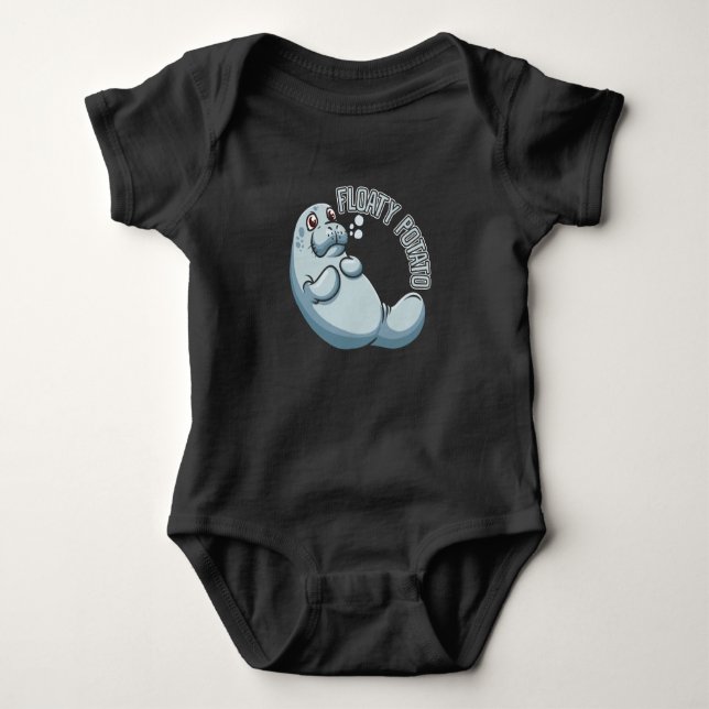 Cute Manatee Lover Floaty Potato Fun Baby Bodysuit (Front)
