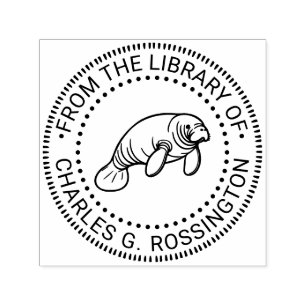 Cute Manatee Sea Cow #2 Round Library Book Name Self-inking Stamp