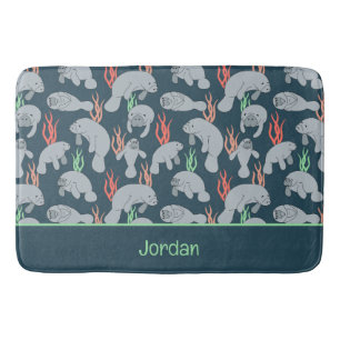 Cute Manatees Sealife Animals Pattern Bath Mat