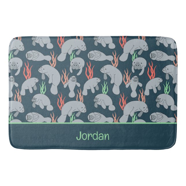Cute Manatees Sealife Animals Pattern Bath Mat (Front)