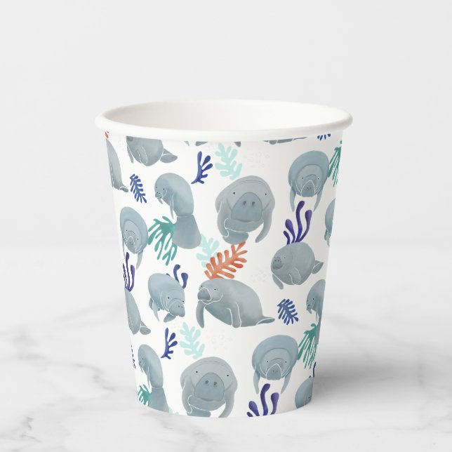 Cute Manatees With Bubbles Pattern  Paper Cups (Front)