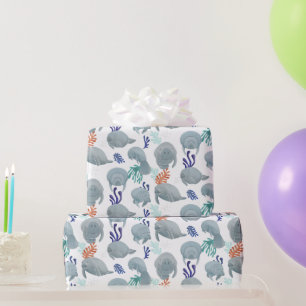 Cute Manatees With Bubbles Pattern Wrapping Paper