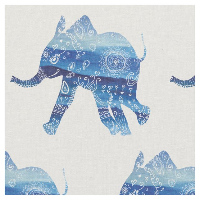 Cute Mandala Elephant Art Fabric (Close Up)