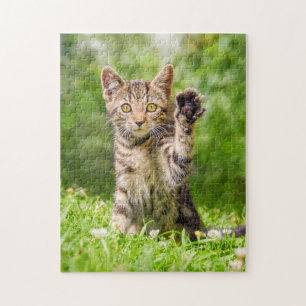 Cute Maneki Neko Cat Kitten Funny Beckoning Pose Jigsaw Puzzle