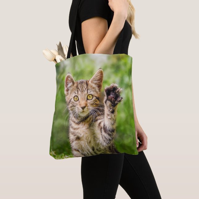 Cute Maneki Neko Cat Kitten Funny Beckoning Pose Tote Bag (Close Up)