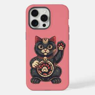 cute Maneki Neko cat print drawn Japanese iPhone 15 Pro Max Case