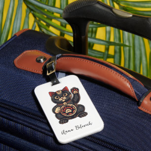cute Maneki Neko cat print drawn Japanese Luggage Tag