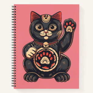 cute Maneki Neko cat print drawn Japanese Notebook