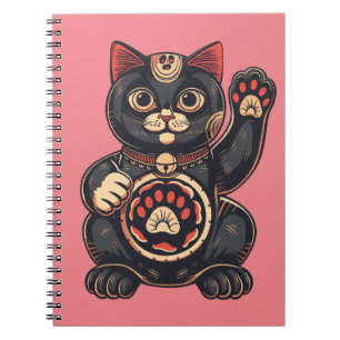 cute Maneki Neko cat print drawn Japanese Notebook