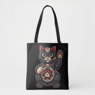 cute Maneki Neko cat print drawn Japanese Tote Bag