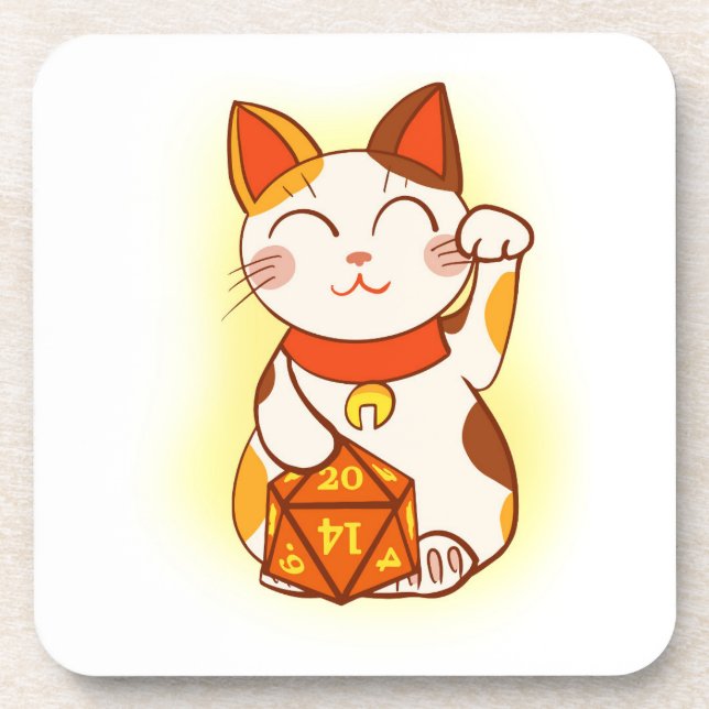 Cute Maneki Neko Fortune Kitty Gamer Coaster (Front)