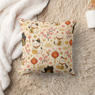 Cute Maneki Neko Japanese Fortune Cat Cushion