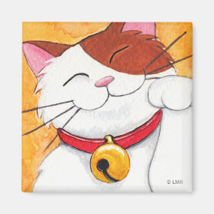 Cute Maneki Neko Lucky Calico Cat Magnet