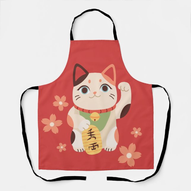 Cute Maneki Neko Lucky Cat Apron (Front)