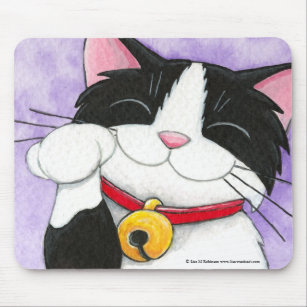 Cute Maneki Neko Lucky Tuxedo Cat Mousepads