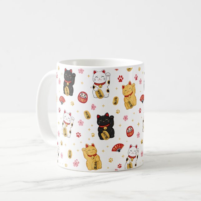 Cute Maneki Neko Mug | Kawaii Cat Lover Gift (Front Left)