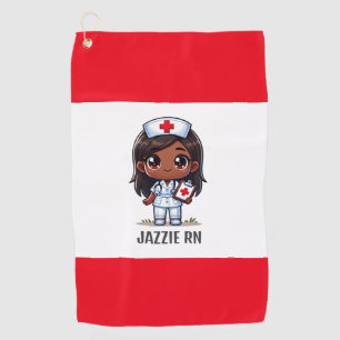Cute Manga Black Nurse Brown Hair and Eyes Custom Golf Towel