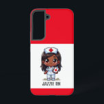 Cute Manga Black Nurse Brown Hair and Eyes Custom Samsung Galaxy Case<br><div class="desc">This phone case for nurses features a cute Manga Black nurse with brown hair and brown eyes wearing a nurses cap and outfit with a name to personalise and red borders. Perfect for a nurse or nursing school graduate. Image generated with AI.</div>