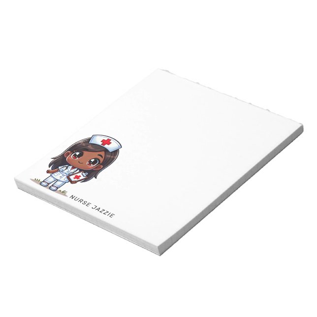Cute Manga Black Nurse Brunette Brown Eyes Custom Notepad (Rotated)